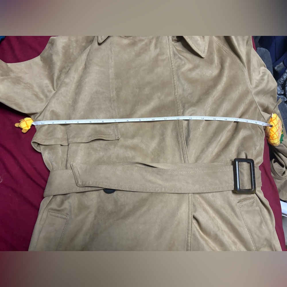 ZARA BEAUTIFUL TAN SUEDE TEXTURED SHORT TRENCH - Picture 13 of 16